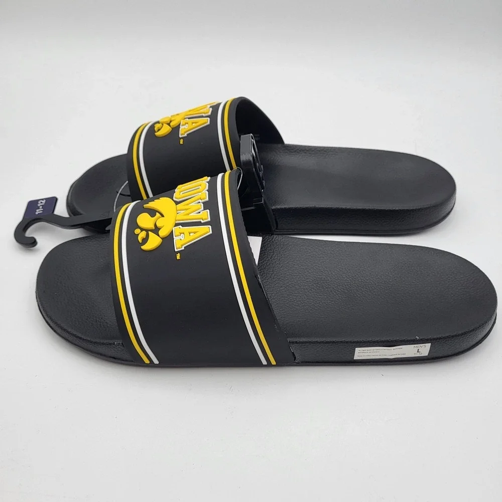 Iowa Hawkeyes Molded Slides FOCO Men's Large 11-12 Black Wordmark Stripes